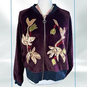 ZARA Floral Print Velvet Embroidered Jacket Coat Bomber
